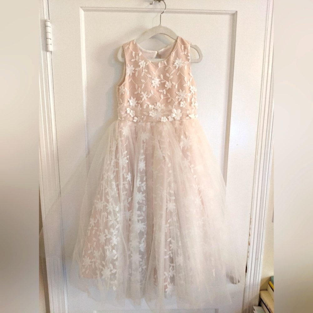 Princess Daliana Jessie Beaded Floral Tulle Flower Girl Dress